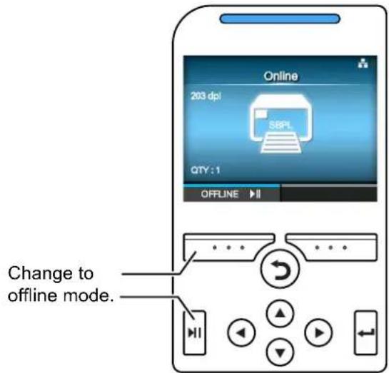 Online 203 dpi SBPL QTY:1 OFFLINE Change to offline mode.