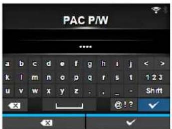 PAC P/W a b c d e f g h i j < > k ! m n o p q r s t 1 2 3 u v w x y z . , - Shift X @!? ✓ X ✓