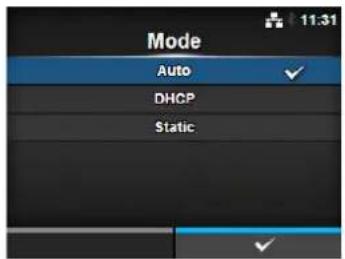 Mode Auto ✓ DHCP Static ✓