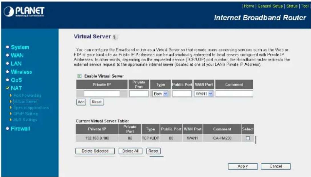Planet ICA-3250V - Open/set Virtual Server Ports to enable remote image viewing - 2