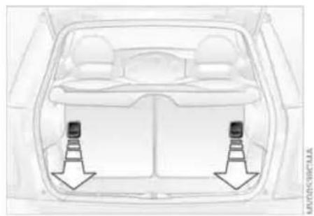 Top-down view of a car backrest with two side-mounted traffic lights (no text or symbols visible)