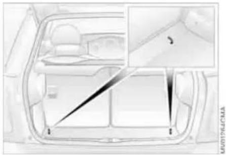Diagram of a vehicle interior with a highlighted section showing a diagonal line and a small inset image (no text or symbols)