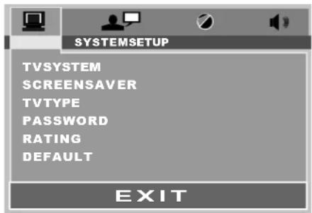 SYSTEMSETUP TVSYSTEM SCREENSAVER TVTYPE PASSWORD RATING DEFAULT EXIT