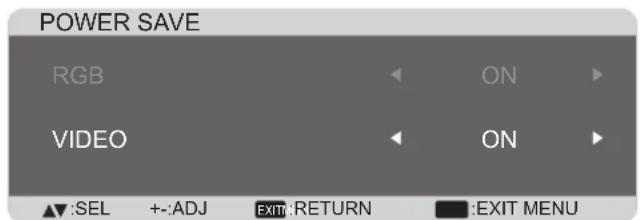 POWER SAVE RGB ON VIDEO ON ▲:SEL +:-ADJ EXIT:RETURN ■:EXIT MENU