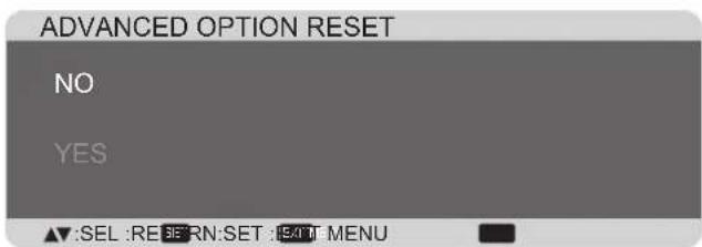 ADVANCED OPTION RESET NO YES ▲▼:SEL :RE 3ERN:SET :1540F MENU