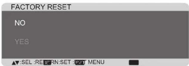FACTORY RESET NO YES ▲:SEL :REFR:N:SET :EXIT MENU