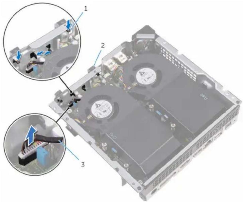Technical diagram of an electronic device showing internal components and wiring, with numbered annotations indicating parts of each part.