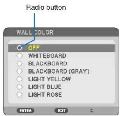 Radio button WALL COLOR OFF WHITEBOARD BLACKBOARD BLACKBOARD (GRAY) LIGHT YELLOW LIGHT BLUE LIGHT ROSE ENTER EXIT