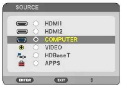 SOURCE HDMI1 HDMI2 COMPUTER VIDEO HDBaseT APPS ENTER EXIT