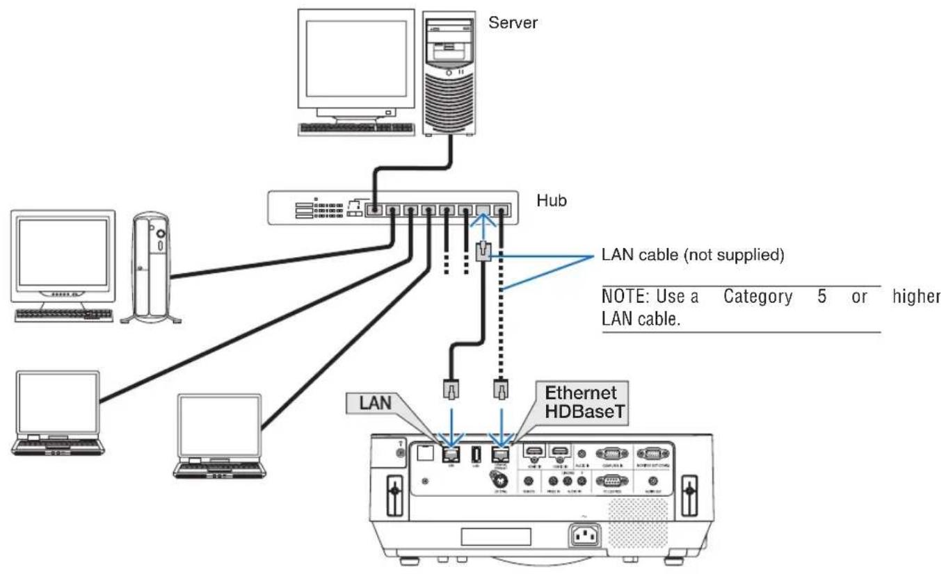NEC NP-P502W - Example of LAN connection - 1