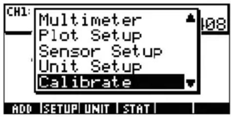 CH1: Multimeter Plot Setup Sensor Setup Unit Setup Calibrate
