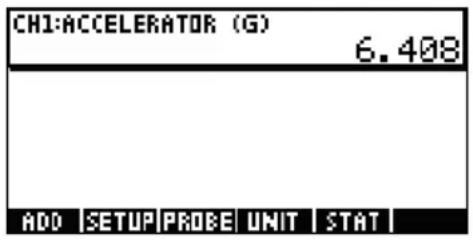 CH1:ACCELERATOR (G) 6.408 ADD |SETUP |PROBE |UNIT |STAT |