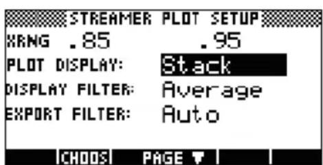 STREAMER PLOT SETUP XANG .85 .95 PLOT DISPLAY: Stack DISPLAY FILTER: Average EXPORT FILTER: Auto CHODS PAGE
