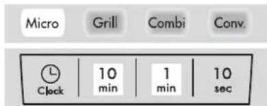 Micro Grill Combi Conv. Clock 10 1 10 min min sec