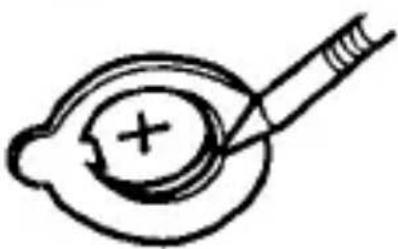 Simple line drawing of a medical or scientific diagram with a central plus sign and a needle inserted into a circular area (no text or symbols)