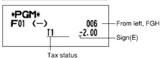 *PGM* F01 (—) T1 006 -2.00 From left, FGH Sign(E) Tax status