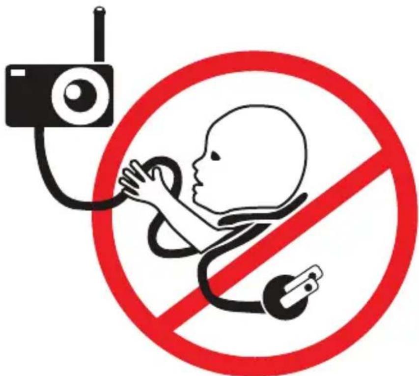 Prohibition sign with a baby inside a circle and a stethoscope, indicating no smoking or anti-smoking.