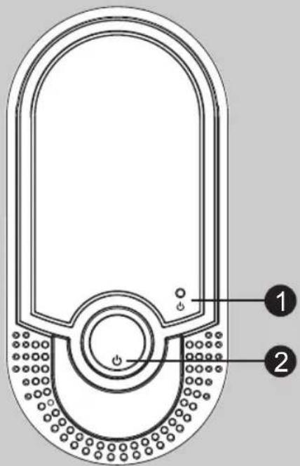 Diagram of a mobile phone casing with labeled parts 1 and 2, showing internal components and power button.