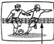 Illustration of two soccer players playing a ball with an arrow indicating movement (no text or symbols)