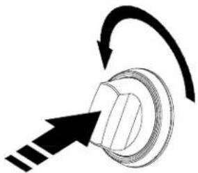 Diagram of a mechanical knob with directional arrows indicating rotation (no text or symbols)