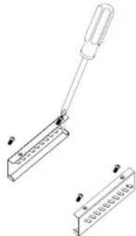 Technical line drawing of a tool interacting with two rectangular components (no text or symbols)