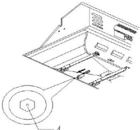 Technical diagram of a computer tower with labeled component A and internal structure