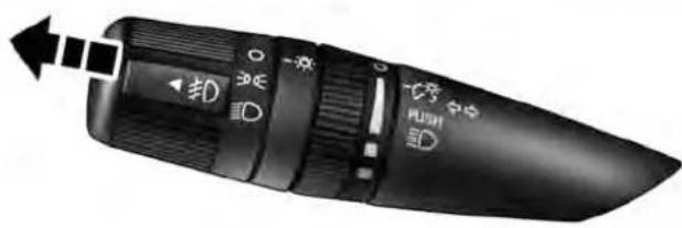 JEEP Grand Cherokee SRT (2010) - The fog light switch is located in the multifunction lever. To activate the fog lights, turn on the park/turn lights, low beam headlights or the Automatic Headlights and pull out the end of the multifunction lever. A light in the instrument cluster shows when the fog lights are on. - 1