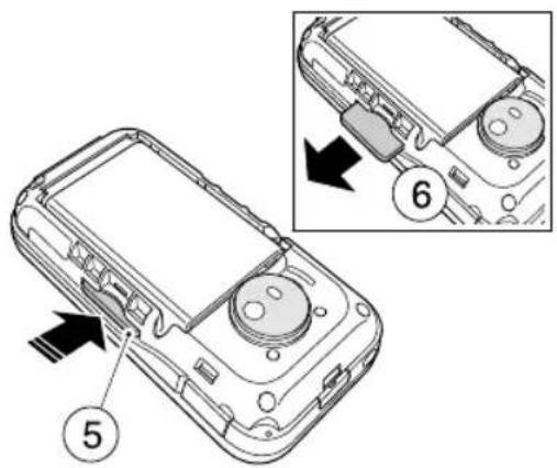 Diagram of a mobile phone casing with labeled parts and directional arrows indicating assembly or operation.