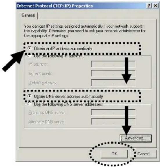 Internet Protocol (TCP/IP) Properties General You can get IP settings assigned automatically if your network supports this capability. Otherwise, you need to ask your network administrator for the appropriate IP settings. Obtain an IP address automatically Use the following IP address: IP address: Subnet mask: Default gateway: Obtain DNS server address automatically Use the following DNS server addresses: Deferred DNS server: Alternate DNS server: Advanced... OK Cancel