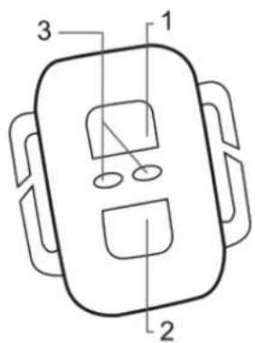 Diagram of a device with labeled parts 1, 2, and 3, showing internal components and connections.