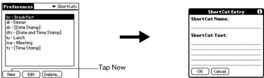 PALM Treo 90 - To create a ShortCut: - 1