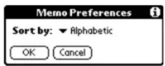 Memo Preferences Sort by: ▼ Alphabetic OK Cancel