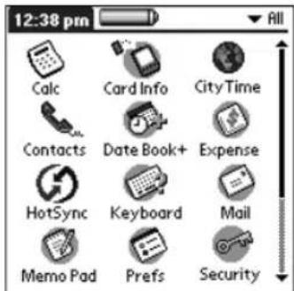 12:38 pm Calc Card Info City Time Contacts Date Book+ Expense HotSync Keyboard Mail Memo Pad Prefs Security