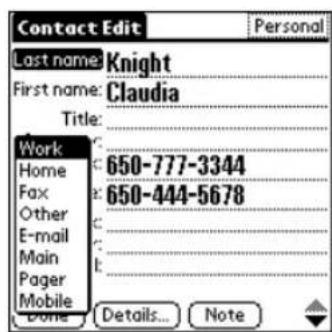 Contact Edit Last name: Knight First name: Claudia Title: Work Home 650-777-3344 Fax 650-444-5678 Other E-mail Main Pager Mobile Done Details... Note