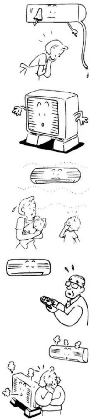 Cartoon depicting a child reacting to various physical and symbolic problems, including a phone, computer, crying, and distress.