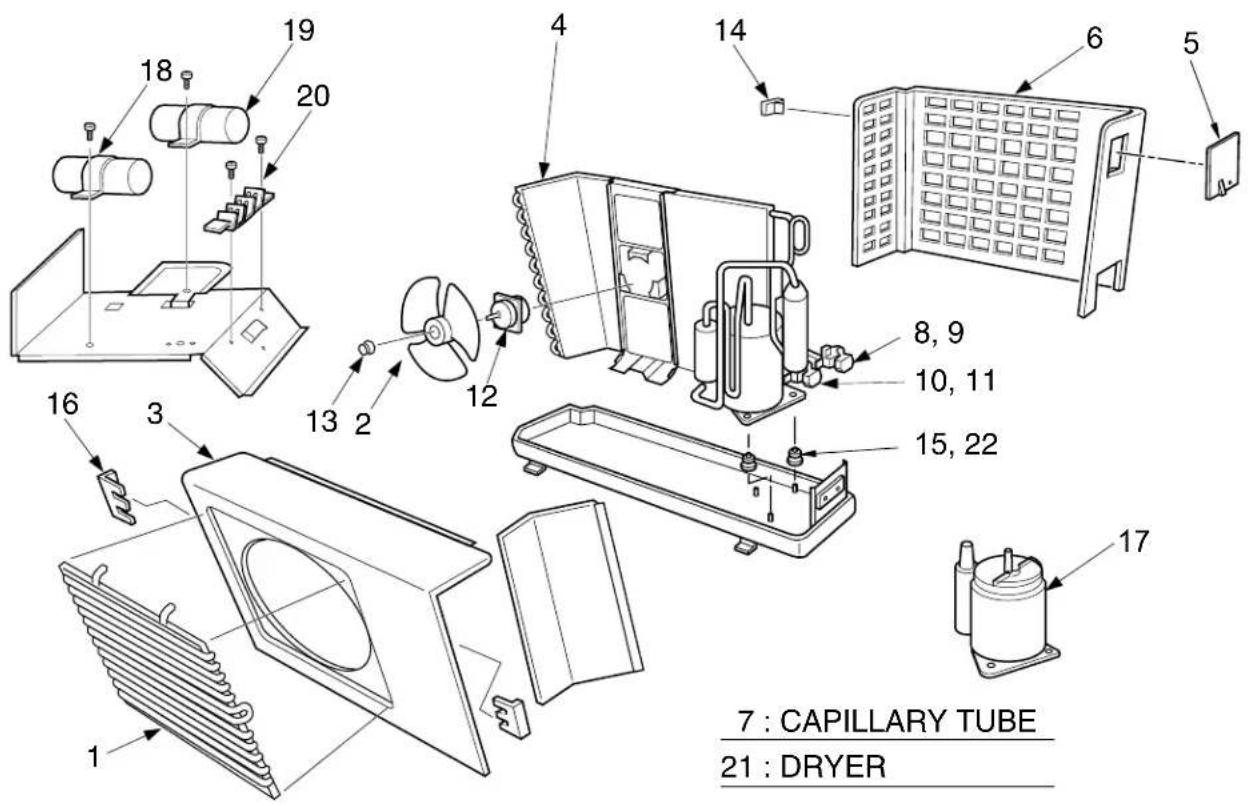7 : CAPILLARY TUBE 21 : DRYER