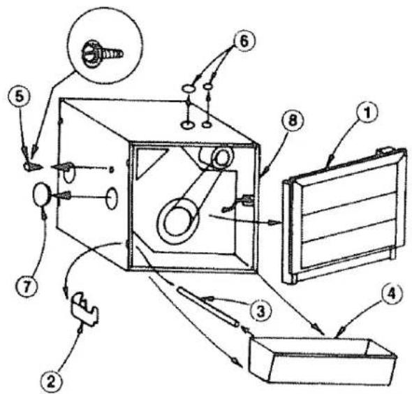 Technical diagram of a mechanical assembly with numbered components and directional arrows indicating motion or flow.