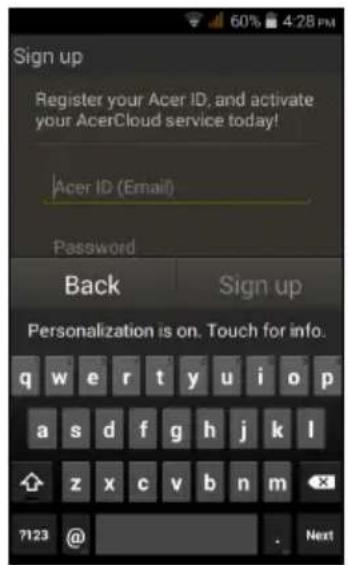 ACER Liquid Z205 - Create an AcerCloud ID - 2