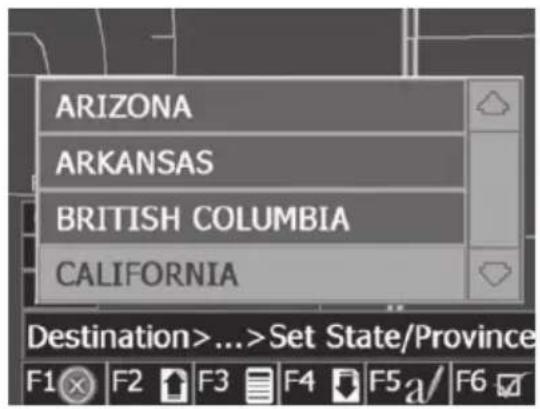ARIZONA ARKANSAS BRITISH COLUMBIA CALIFORNIA Destination>...>Set State/Province F1 F2 F3 F4 F5 a/ F6
