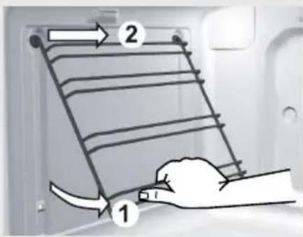 Diagram showing a hand holding a ladder-like structure with numbered arrows indicating steps 1 and 2.