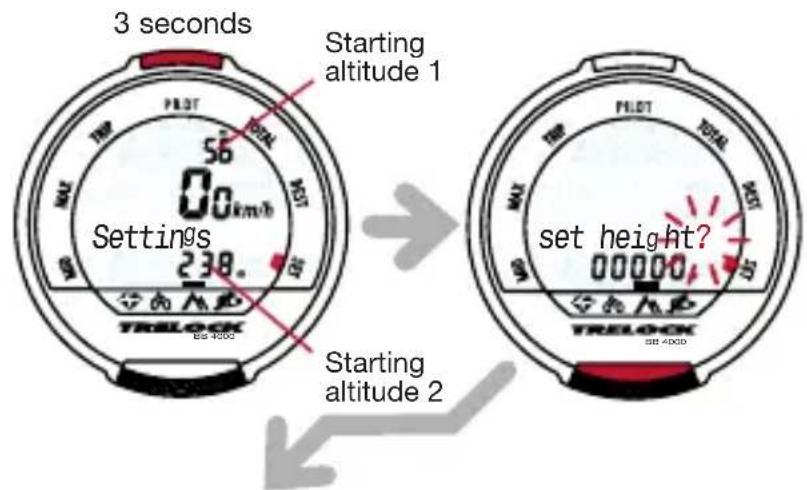 3 seconds Starting altitude 1 Settings 238. TRELOCK ES 4000 Starting altitude 2 set height?