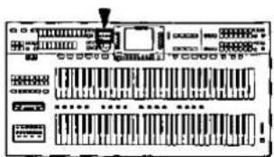 Diagram of an electronic device with labeled keys and a cursor pointing to a component