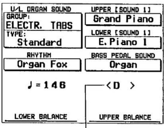 U/L ORGAN SOUND GROUP: ELECTR. TABS TYPE: Standard RHYTHM Organ Fox J = 146 LOWER BALANCE UPPER [SOUND 1] Grand Piano LOWER [SOUND 1] E. Piano 1 BASS PEDAL SOUND Organ UPPER BALANCE