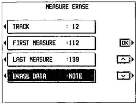 MEASURE ERASE TRACK : 12 FIRST MEASURE :112 LAST MEASURE :139 ERASE DATA :NOTE