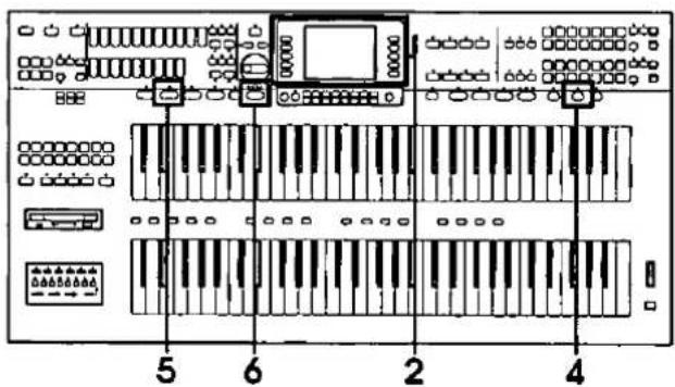 Diagram of an electronic device with labeled keys and control buttons, showing piano layout and interface elements.