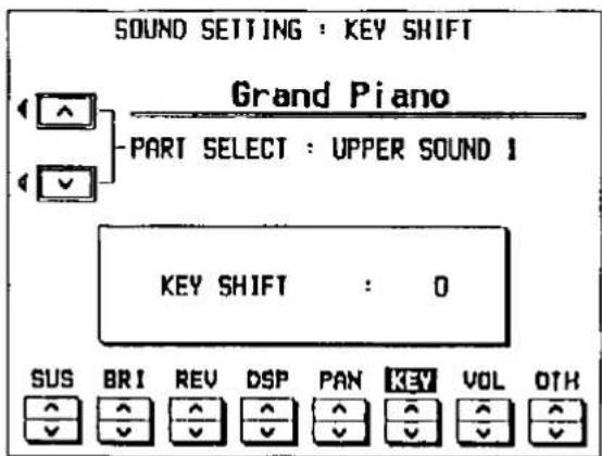 SOUND SETTING : KEY SHIFT Grand Piano PART SELECT : UPPER SOUND 1 KEY SHIFT : 0 SUS BRI REV DSP PAN KEY VOL OTH