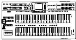 Scanned image of a music instrument interface with piano keyboard layout and control buttons
