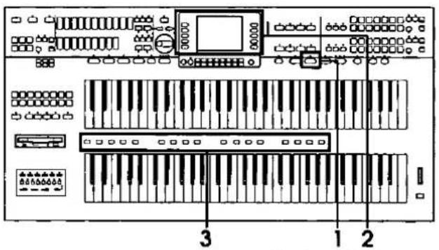 Diagram of an electronic device with labeled keys and ports, showing connections between keys and a central display.