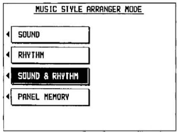 MUSIC STYLE ARRANGER MODE SOUND RHYTHM SOUND & RHYTHM PANEL MEMORY