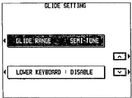 GLIDE SETTING GLIDE RANGE : SEMI-TONE LOWER KEYBOARD : DISABLE